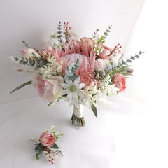 Blush Pink King Protea Flannel Native Bouquet