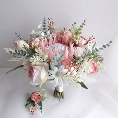 Blush Pink King Protea Flannel Native Bouquet