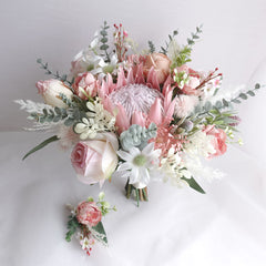 Blush Pink King Protea Flannel Native Bouquet