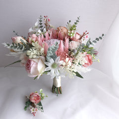 Blush Pink King Protea Flannel Native Bouquet