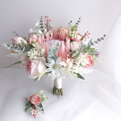 Blush Pink King Protea Flannel Native Bouquet