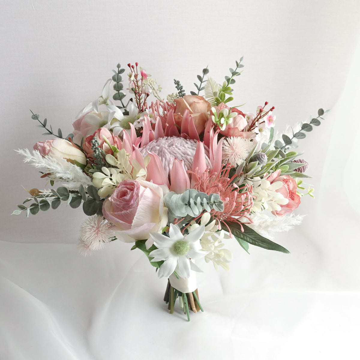 Artificial blush pink Protea native wedding bouquet