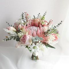 Artificial blush pink Protea native wedding bouquet