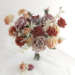 Rust Mauve Dusty Peach Protea Rose Bouquet