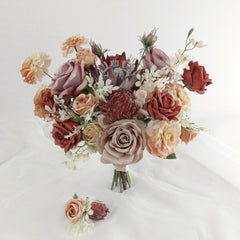 Rust Mauve Dusty Peach Protea Rose Bouquet