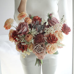 Rust Mauve Dusty Peach Protea Rose Bouquet