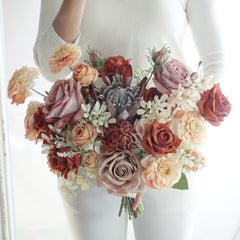 Rust Mauve Dusty Peach Protea Rose Bouquet