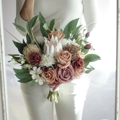 Mauve Brown Cream Protea Rose Bouquet