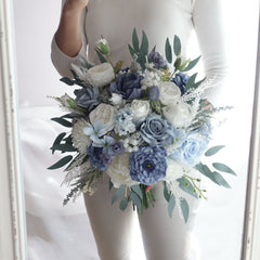 Blue White Rose Wedding Bouquet