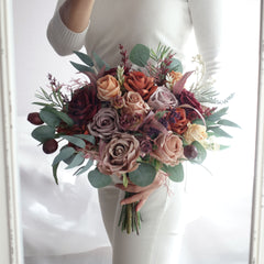 Rust Burgundy Mauve Dusty Pink Rose Wedding Bouquet