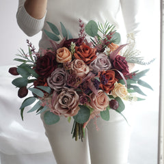 Rust Burgundy Mauve Dusty Pink Rose Wedding Bouquet