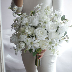 White Rose Flannel Wedding Bouquet