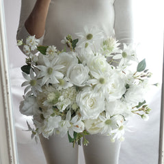 White Rose Flannel Wedding Bouquet