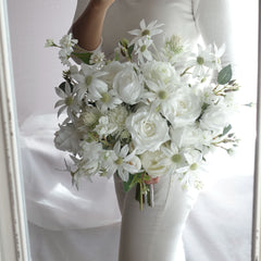 White Rose Flannel Wedding Bouquet