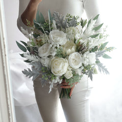 White Protea Rose Wedding Bouquet