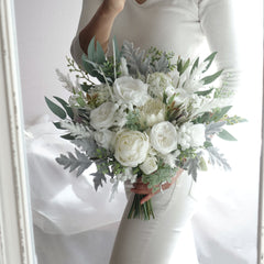 White Protea Rose Wedding Bouquet