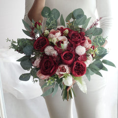 Burgundy Red Blush Pink Rose Wedding Bouquet