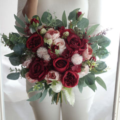 Burgundy Red Blush Pink Rose Wedding Bouquet