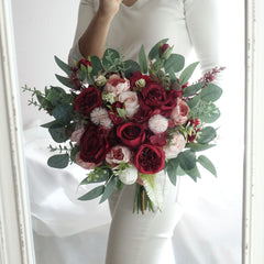 Burgundy Red Blush Pink Rose Wedding Bouquet