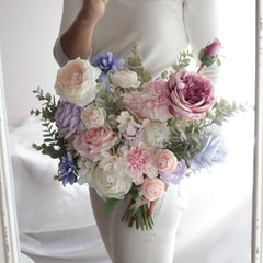 Pastel Pink Blue Purple White Rose Ranunculus Wedding Bouquet