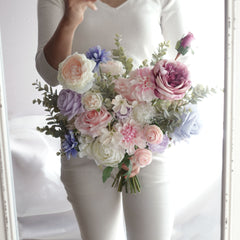 Pastel Pink Blue Purple White Rose Ranunculus Wedding Bouquet