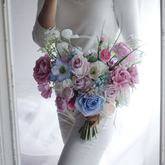 Pastel Pink Blue Rose Wedding Bouquet 35cmW