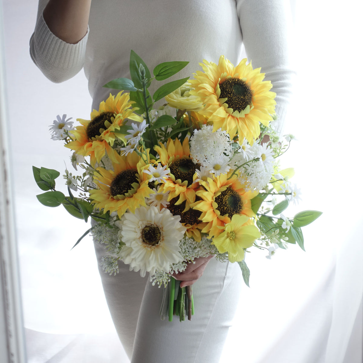 Artificial yellow sunflower wedding bouquet