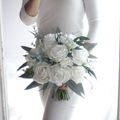 Real-touch White Rose Bouquet 30cmW