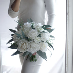 Real-touch White Rose Bouquet 30cmW