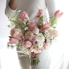 Pink Tulip Rose Wedding Bouquet 30cmW