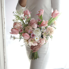 Pink Tulip Rose Wedding Bouquet 30cmW