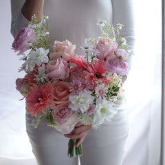 Peach Pink Rose Ranunculus Wedding Bouquet 35cmW