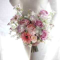 Artificial Pink peach rose bouquet