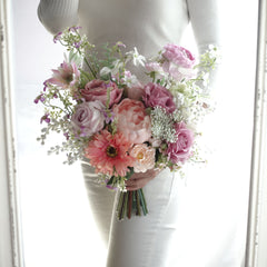 Pink Peach Rose Peony Wedding Bouquet 35cmW