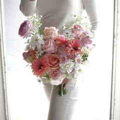 Peach Pink Rose Ranunculus Wedding Bouquet 35cmW