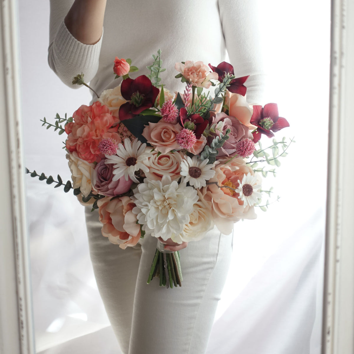 Artificial Pink peach wedding bouquet 