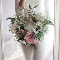 Native White King Protea Wedding Bouquet 38cmW