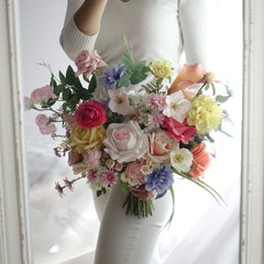 Colourful Wildflower Rose Ranunculus Bouquet 38cmW