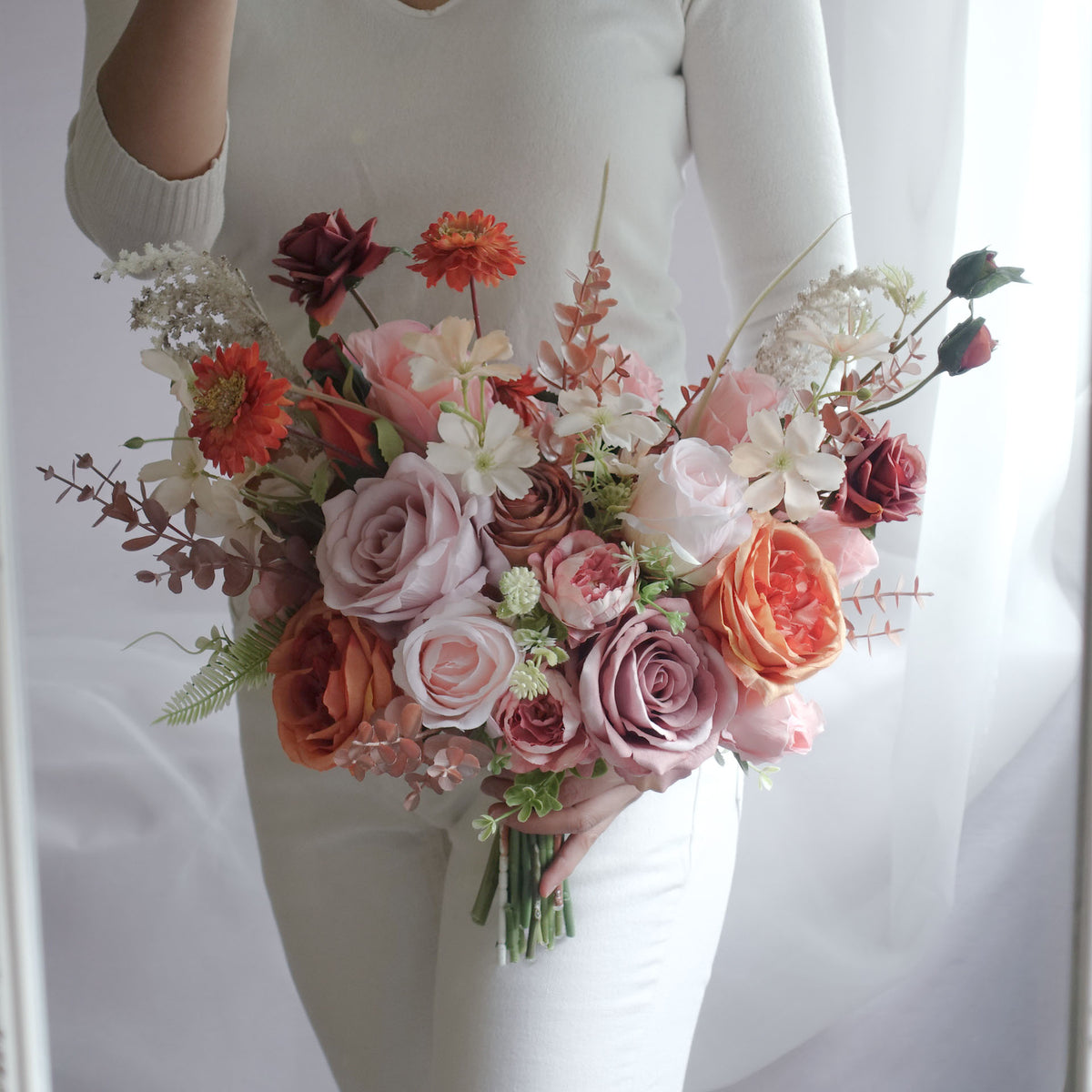 Rust Mauve Pink Wedding bouquet Artificial Bouquet
