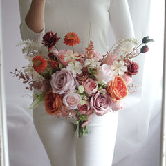 Pink Mauve Rust Rose Wedding Bouquet 38cmW