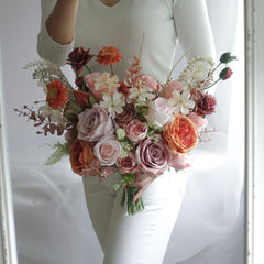 Pink Mauve Rust Rose Wedding Bouquet 38cmW