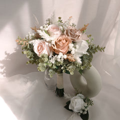 Blush Brown White Rose Pampas Bouquet