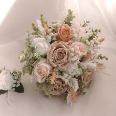 Blush Brown White Rose Pampas Bouquet