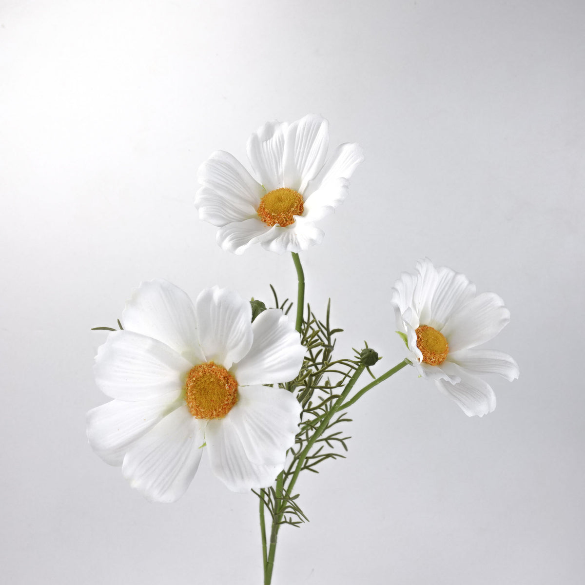 3 Heads Real-touch Cosmos Flower Stem in White