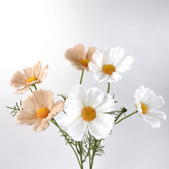3 Heads Real-touch Cosmos Flower Stem in White