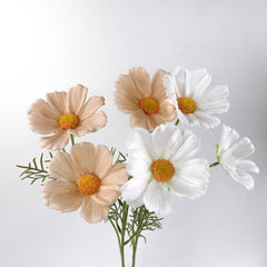 3 Heads Real-touch Cosmos Flower Stem in White