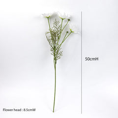 3 Heads Real-touch Cosmos Flower Stem in White