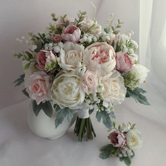 White Blush Rose Peony Bouquet
