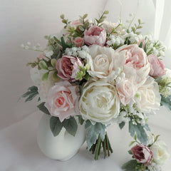 White Blush Rose Peony Bouquet
