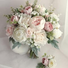 White Blush Rose Peony Bouquet